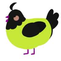 A lime and black chicken with a head pattern