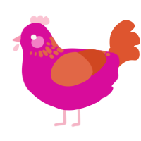 A fuchsia and vermilion chicken with a neck-speckle pattern
