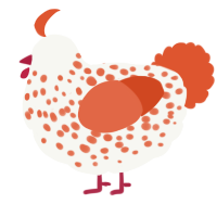 A white and vermilion chicken with a speckle pattern