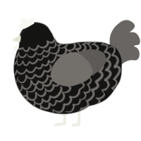 A black and grey chicken with a lace pattern
