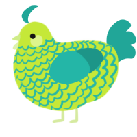 A lime and turquoise chicken with a lace pattern