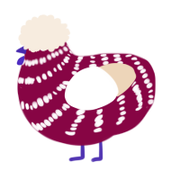 A maroon and cream chicken with a bar pattern