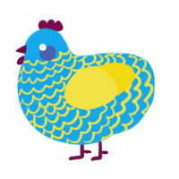 A sky and yellow chicken with a lace pattern