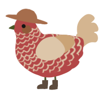 A red and beige chicken with a lace pattern