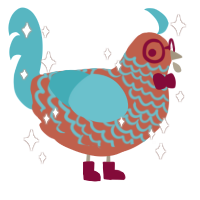 liltravelingman, a red and cerulean chicken with a lace pattern