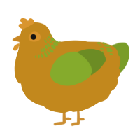 A ochre and chartreuse chicken with a neck-band pattern