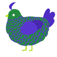 A viridian and indigo chicken with a lace pattern