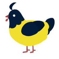 A yellow and tumblr chicken with a head pattern