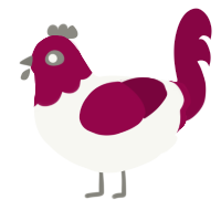 A white and maroon chicken with a head pattern