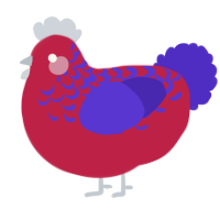 A crimson and indigo chicken with a half-lace pattern