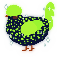 A tumblr and grass chicken with a speckle pattern