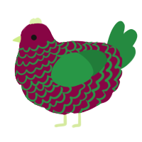 A maroon and viridian chicken with a lace pattern