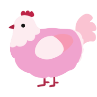 A pink and rose chicken with a head pattern