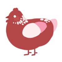 A red and rose chicken with a neck-speckle pattern