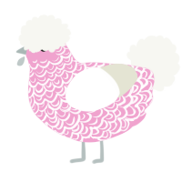 A pink and white chicken with a double-lace pattern