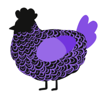 A black and blurple chicken with a double-lace pattern