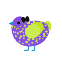 A blurple and lime chicken with a speckle pattern