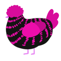 A black and fuchsia chicken with a bar pattern