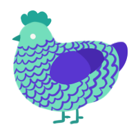 A mint and indigo chicken with a lace pattern