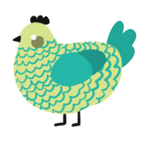 A lemon and turquoise chicken with a lace pattern