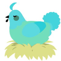 A mint and aqua chicken with a head pattern