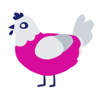 A fuchsia and mist chicken with a head pattern