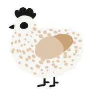A white and beige chicken with a speckle pattern