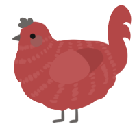 A red chicken with a bar pattern
