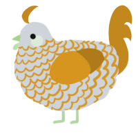A mist and ochre chicken with a lace pattern