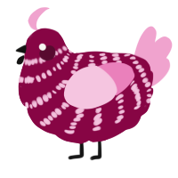 A maroon and pink chicken with a bar pattern