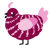 A maroon and pink chicken with a bar pattern