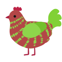 A red and grass chicken with a bar pattern