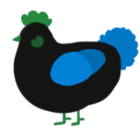 A black and sapphire chicken