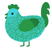 A aqua and viridian chicken with a double-lace pattern