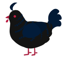 A black and tumblr chicken with a half-bar pattern