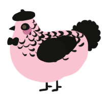 A rose and black chicken with a half-lace pattern
