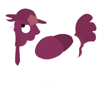 A white and maroon chicken with a head pattern