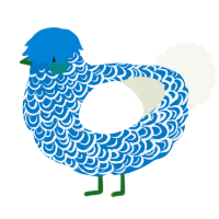 A sapphire and white chicken with a double-lace pattern