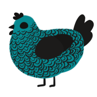 A teal and sable chicken with a double-lace pattern