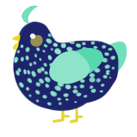 A navy and mint chicken with a speckle pattern
