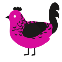 A fuchsia and sable chicken with a half-lace pattern
