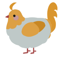 A silver and orange chicken with a head pattern