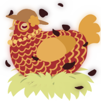 A crimson and orange chicken with a lace pattern