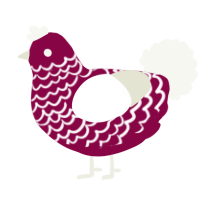 A maroon and white chicken with a lace pattern