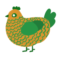 A orange and viridian chicken with a lace pattern