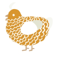 A orange and white chicken with a lace pattern