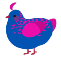 A ultramarine and fuchsia chicken with a half-lace pattern