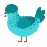 A aqua and teal chicken with a half-lace pattern