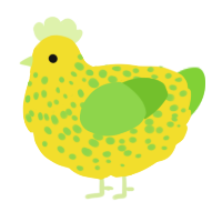 A yellow and grass chicken with a speckle pattern