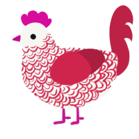 A white and crimson chicken with a double-lace pattern